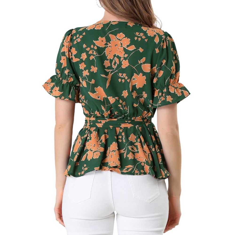Floral Ruffle Sleeves V NeckTie Waist
Wrap Peplum Blouse NWT S/M - Picture 2 of 3
